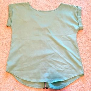 Mint green blouse, zip detail in back. Great for work or casual wear.